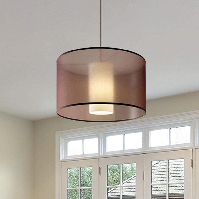 Cylinder Pendant Light Fixture Nordic Fabric Brown LED Hanging Ceiling Light, 16"/19.5"/23.5" Dia Clearhalo 'Ceiling Lights' 'Modern Pendants' 'Modern' 'Pendant Lights' 'Pendants' Lighting' 494109