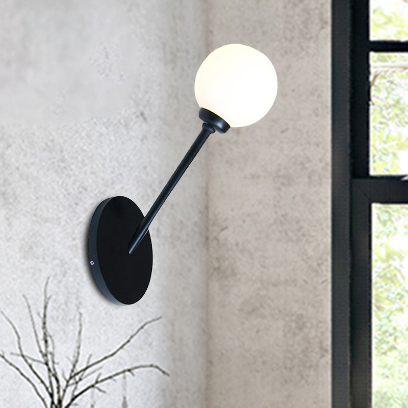 Modern Style Global Wall Lighting White Glass 1 Bulb Dining Room Wall Mounted Lamp in Black Clearhalo 'Cast Iron' 'Glass' 'Industrial' 'Modern wall lights' 'Modern' 'Tiffany' 'Traditional wall lights' 'Wall Lamps & Sconces' 'Wall Lights' Lighting' 494113