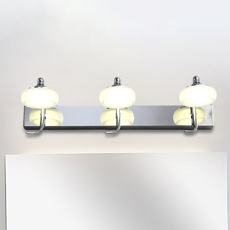 Round Shade Bathroom Vanity Light Frosted Acrylic 2/3 Heads Modernist Style Wall Lamp in Silver, Warm/White Lighting Clearhalo 'Modern wall lights' 'Modern' 'Vanity Lights' 'Wall Lights' Lighting' 494117