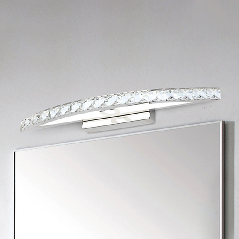 Bow Shaped Vanity Lighting Contemporary Crystal Silver Wall Sconce Light in Warm/White Light for Bathroom, 17"/21"/27.5" Wide Clearhalo 'Modern wall lights' 'Modern' 'Vanity Lights' 'Wall Lights' Lighting' 494118