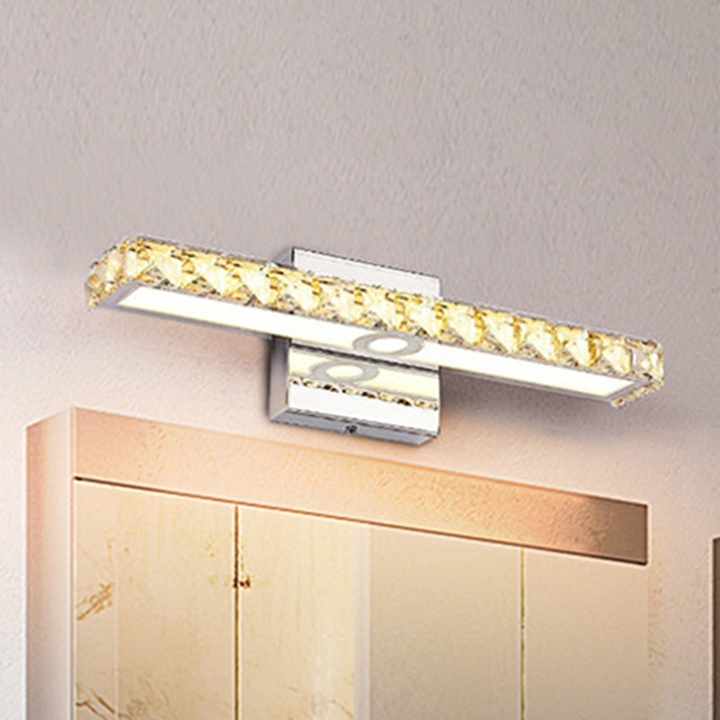 Contemporary 1 Light Vanity Light with Crystal Shade Silver/Champagne Linear Wall Sconce in Warm/White Light for Bathroom Clearhalo 'Modern wall lights' 'Modern' 'Vanity Lights' 'Wall Lights' Lighting' 494119