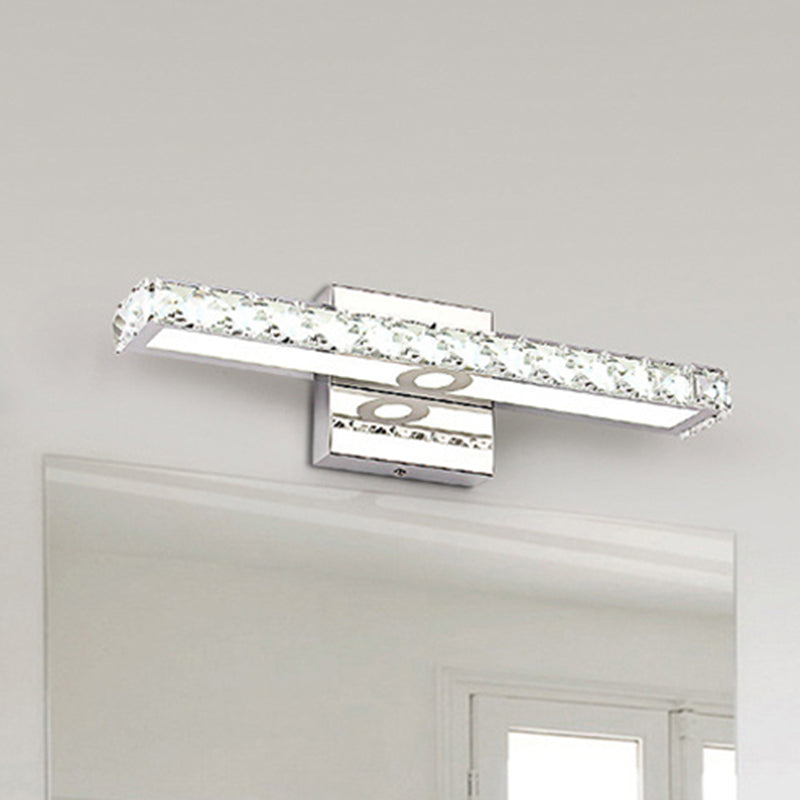 Contemporary 1 Light Vanity Light with Crystal Shade Silver/Champagne Linear Wall Sconce in Warm/White Light for Bathroom Clearhalo 'Modern wall lights' 'Modern' 'Vanity Lights' 'Wall Lights' Lighting' 494120