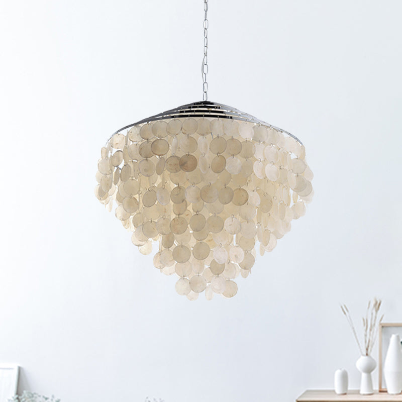 Waterfall Chandelier Light Fixture Modernism Shell 4 Lights Hanging Ceiling Light in White Clearhalo 'Ceiling Lights' 'Chandeliers' 'Modern Chandeliers' 'Modern' Lighting' 494121