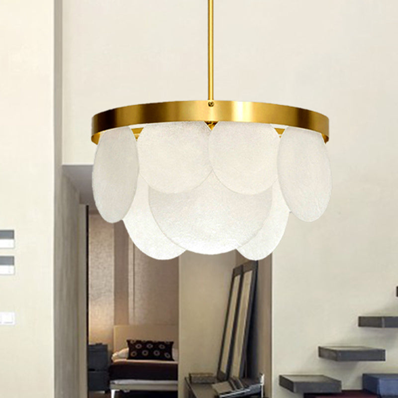 18"/23.5"/31.5" Wide Golden Round Ceiling Pendant Modern 4 Lights Frosted Glass Chandelier Clearhalo 'Ceiling Lights' 'Chandeliers' 'Glass shade' 'Glass' 'Modern Chandeliers' 'Modern' Lighting' 494126