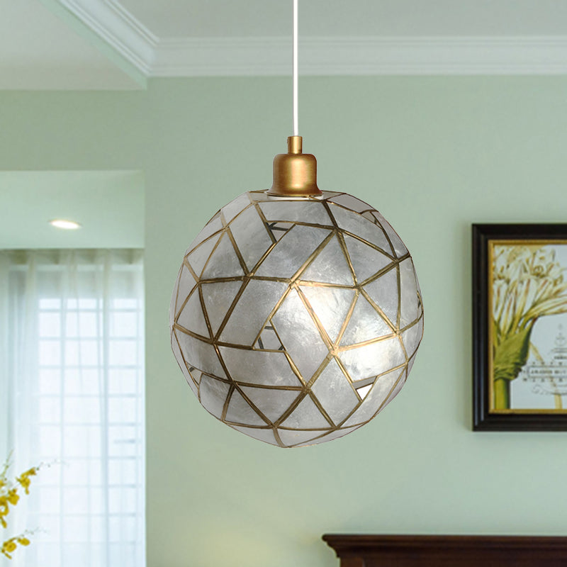 1 Light Dining Room Hanging Ceiling Light with Ball Shell Shade Gold Pendant Lamp Clearhalo 'Ceiling Lights' 'Modern Pendants' 'Modern' 'Pendant Lights' 'Pendants' Lighting' 494129