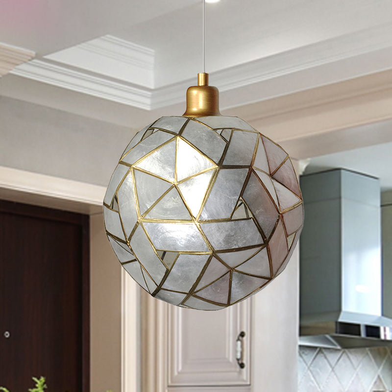 1 Light Dining Room Hanging Ceiling Light with Ball Shell Shade Gold Pendant Lamp Clearhalo 'Ceiling Lights' 'Modern Pendants' 'Modern' 'Pendant Lights' 'Pendants' Lighting' 494130