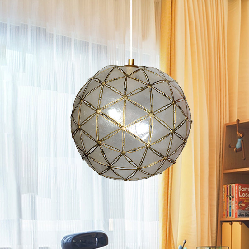 1 Light Dining Room Hanging Ceiling Light with Ball Shell Shade Gold Pendant Lamp Clearhalo 'Ceiling Lights' 'Modern Pendants' 'Modern' 'Pendant Lights' 'Pendants' Lighting' 494132