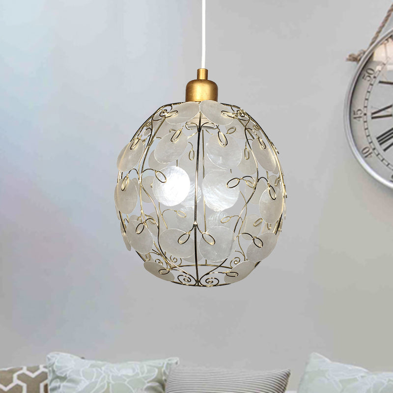 Sphere Shell Hanging Pendant Light Contemporary 1 Light White Ceiling Light in Gold Finish Clearhalo 'Ceiling Lights' 'Modern Pendants' 'Modern' 'Pendant Lights' 'Pendants' Lighting' 494133