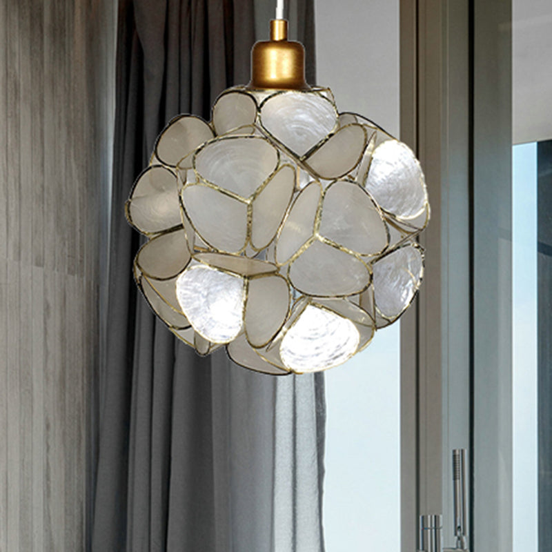 Globe Suspension Pendant Modernism Shell 1 Light Hanging Ceiling Light in White/Beige Clearhalo 'Ceiling Lights' 'Modern Pendants' 'Modern' 'Pendant Lights' 'Pendants' Lighting' 494134