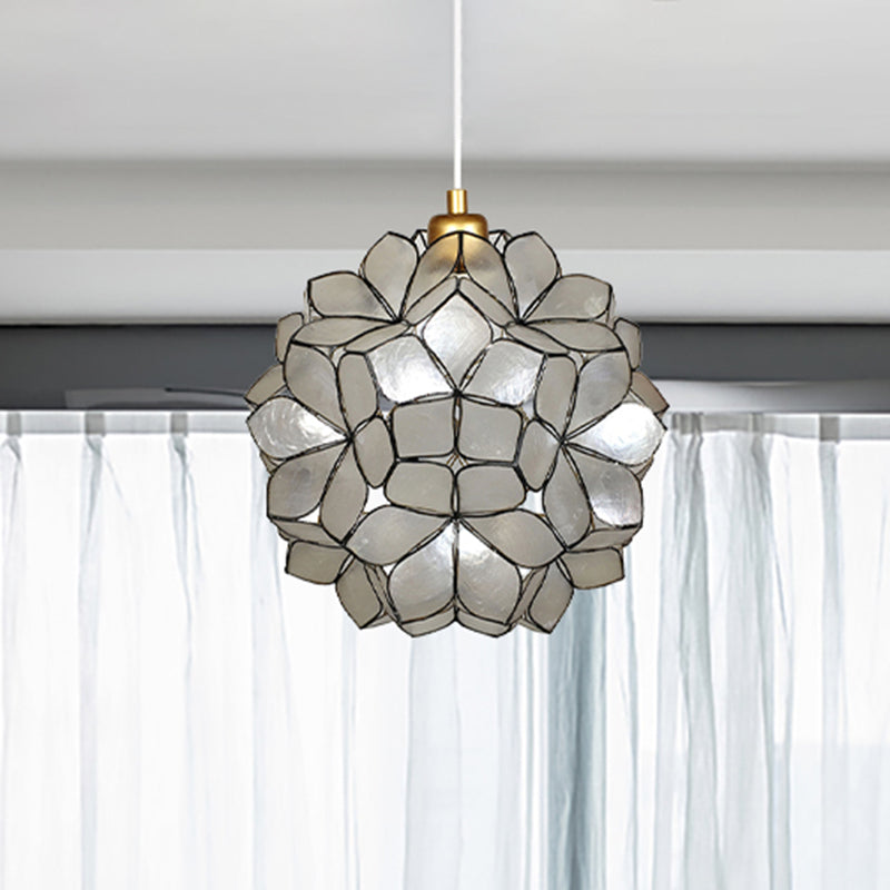 Globe Suspension Pendant Modernism Shell 1 Light Hanging Ceiling Light in White/Beige Clearhalo 'Ceiling Lights' 'Modern Pendants' 'Modern' 'Pendant Lights' 'Pendants' Lighting' 494135