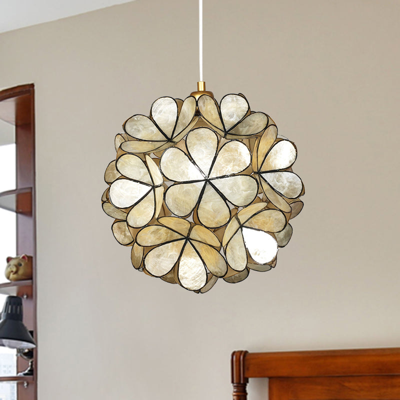 Globe Suspension Pendant Modernism Shell 1 Light Hanging Ceiling Light in White/Beige Clearhalo 'Ceiling Lights' 'Modern Pendants' 'Modern' 'Pendant Lights' 'Pendants' Lighting' 494136