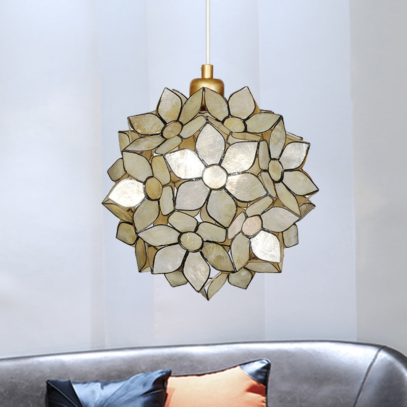 Globe Suspension Pendant Modernism Shell 1 Light Hanging Ceiling Light in White/Beige Clearhalo 'Ceiling Lights' 'Modern Pendants' 'Modern' 'Pendant Lights' 'Pendants' Lighting' 494137