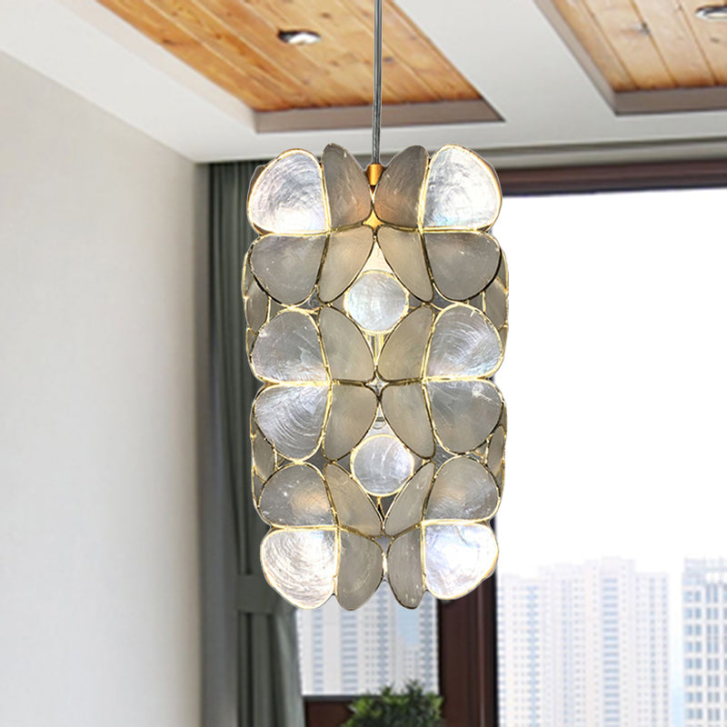 Cylinder Shell Hanging Pendant Light Simple 1 Light Silver Suspension Pendant for Living Room Clearhalo 'Ceiling Lights' 'Modern Pendants' 'Modern' 'Pendant Lights' 'Pendants' Lighting' 494138