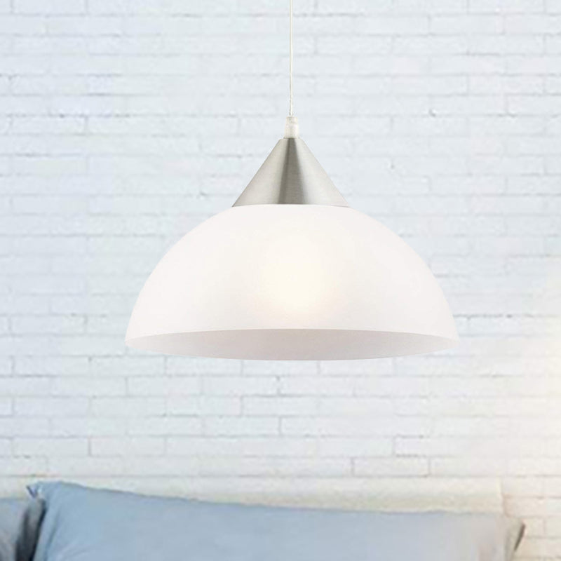 Contemporary 1 Light Suspension Pendant with White Glass Shade Nickel Dome Ceiling Pendant Light Clearhalo 'Ceiling Lights' 'Modern Pendants' 'Modern' 'Pendant Lights' 'Pendants' Lighting' 494141