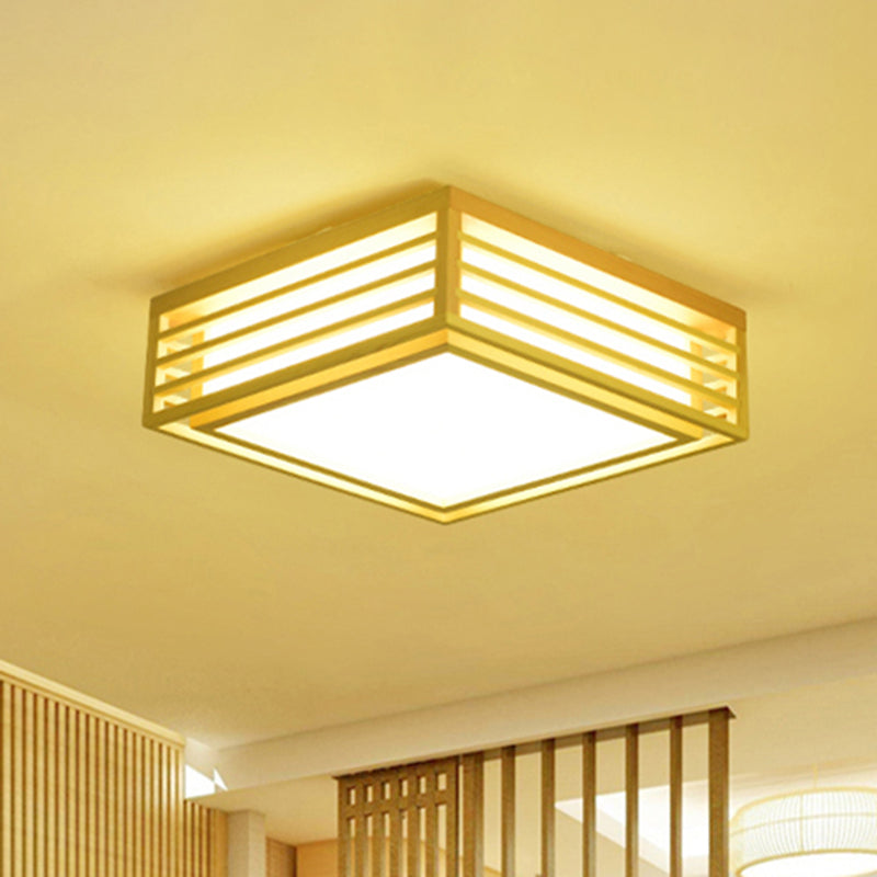 Japanese Beige LED Flush Ceiling Light Square Acrylic Living Room Ceiling Lamp in Warm/White Light with Wood Cage Clearhalo 'Ceiling Lights' 'Close To Ceiling Lights' 'Close to ceiling' 'Flush mount' Lighting' 494147