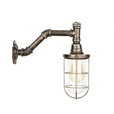 Iron Aged Brass Wall Fixture Light Wire Cage 1 Bulb Rustic Stylish Wall Mount Light with Plumbing Pipe Antique Brass G Clearhalo 'Art deco wall lights' 'Cast Iron' 'Glass' 'Industrial wall lights' 'Industrial' 'Middle century wall lights' 'Modern' 'Rustic wall lights' 'Tiffany' 'Traditional wall lights' 'Wall Lamps & Sconces' 'Wall Lights' Lighting' 49415