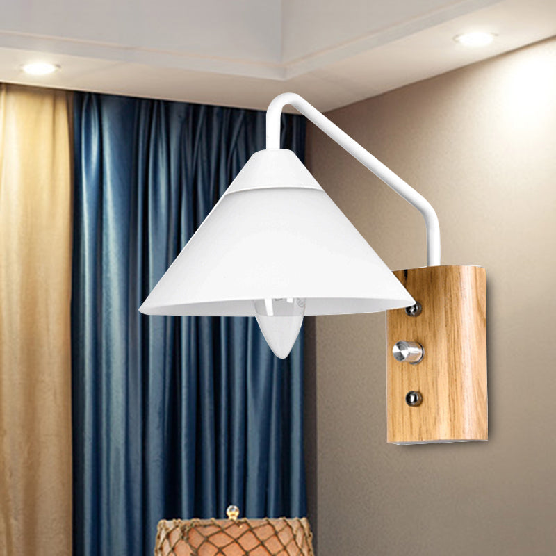 Milk Glass Conical Wall Sconce Dining Room Corridor 1 Light Modern Sconce Light with Wood Base Clearhalo 'Cast Iron' 'Glass' 'Industrial' 'Modern wall lights' 'Modern' 'Tiffany' 'Traditional wall lights' 'Wall Lamps & Sconces' 'Wall Lights' Lighting' 494170