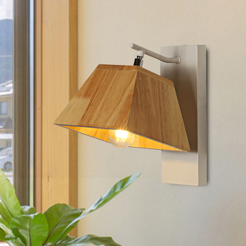 Trapezoid Shade Balcony Bedroom Sconce Light Rotatable Wood Modern Wall Lamp in Beige Clearhalo 'Modern wall lights' 'Modern' 'Wall Lamps & Sconces' 'Wall Lights' Lighting' 494178