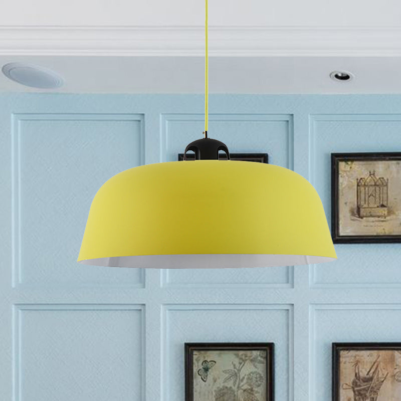 Macaron Barn Shape Hanging Pendant Light 1 Light Metal Ceiling Lamp in Blue/Green/Yellow/Pink for Nursing Room Bathroom Clearhalo 'Ceiling Lights' 'Modern Pendants' 'Modern' 'Pendant Lights' 'Pendants' Lighting' 494263