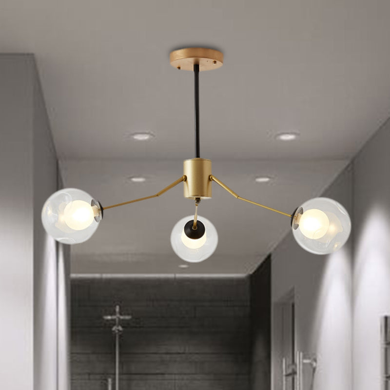 Contemporary Twig Shaped Chandelier with Orb Shade 3/6/8/10 Heads Metallic Pendant Light for Dining Room Clearhalo 'Ceiling Lights' 'Chandeliers' 'Modern Chandeliers' 'Modern' Lighting' 494292