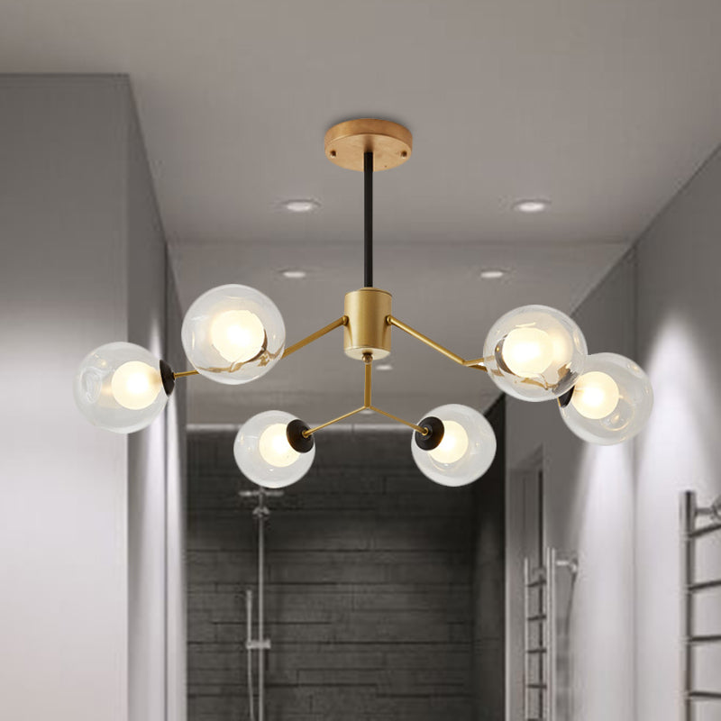 Contemporary Twig Shaped Chandelier with Orb Shade 3/6/8/10 Heads Metallic Pendant Light for Dining Room Clearhalo 'Ceiling Lights' 'Chandeliers' 'Modern Chandeliers' 'Modern' Lighting' 494293