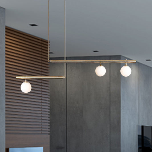 Linear Office Hallway Chandelier with Orbit Shade Metal 3/6/7 Lights Simple Modern Pendant Light in Brass Clearhalo 'Ceiling Lights' 'Chandeliers' 'Modern Chandeliers' 'Modern' Lighting' 494299