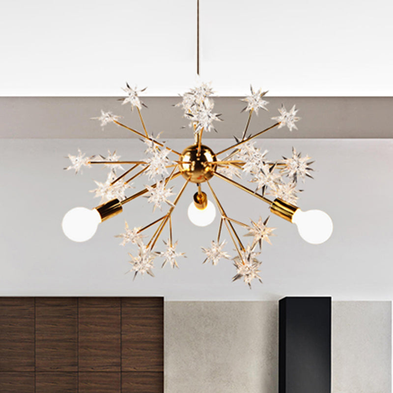 Romantic Star Deco Chandelier 3 Lights Metal Hanging Light in Gold fro Child Bedroom Hotel Clearhalo 'Ceiling Lights' 'Chandeliers' 'Modern Chandeliers' 'Modern' Lighting' 494302