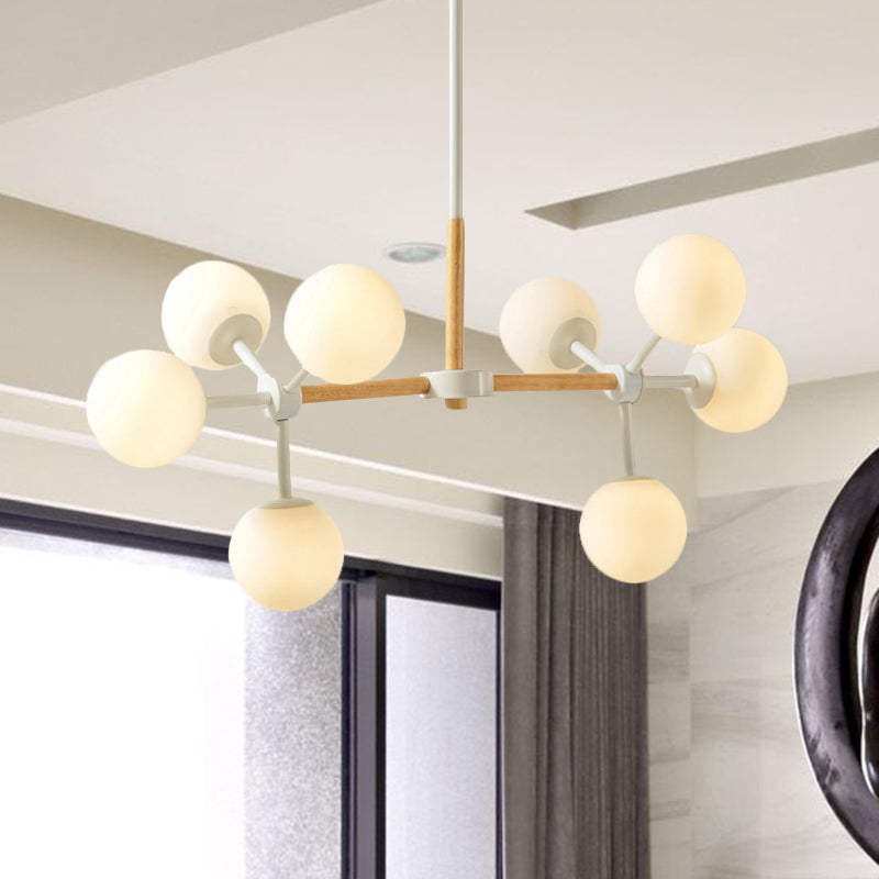 Modern White Chandelier Light Spherical Shade 8/12 Lights Opal Glass Hanging Light for Hotel Dining Table Clearhalo 'Ceiling Lights' 'Chandeliers' 'Glass shade' 'Glass' 'Modern Chandeliers' 'Modern' Lighting' 494303