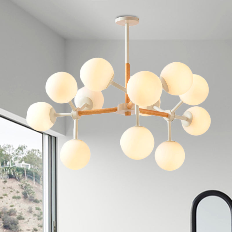 Modern White Chandelier Light Spherical Shade 8/12 Lights Opal Glass Hanging Light for Hotel Dining Table Clearhalo 'Ceiling Lights' 'Chandeliers' 'Glass shade' 'Glass' 'Modern Chandeliers' 'Modern' Lighting' 494304