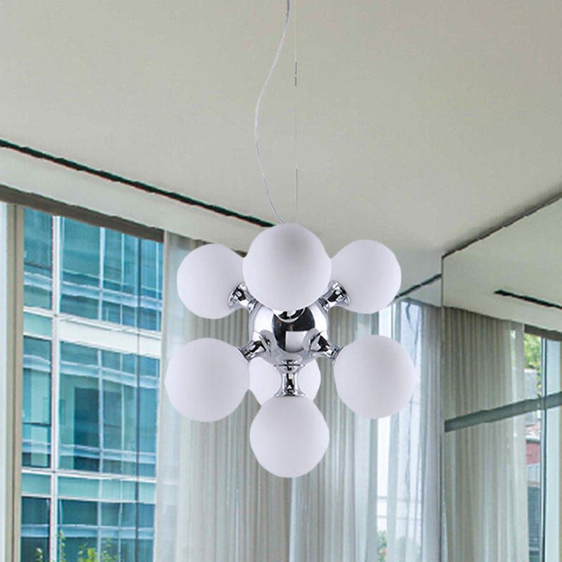 Contemporary Round Shade Chandelier Amber/Smoke/White Glass 9 Lights Pendant Lighting for Hotel Dining Room Clearhalo 'Ceiling Lights' 'Chandeliers' 'Glass shade' 'Glass' 'Modern Chandeliers' 'Modern' Lighting' 494325