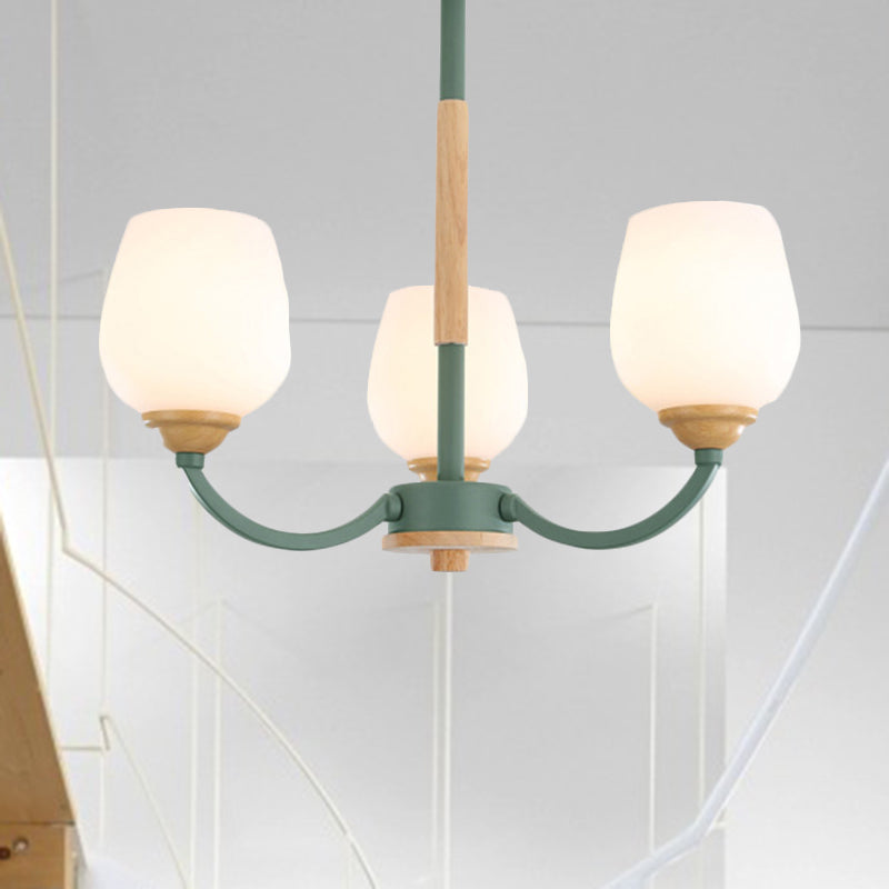 Macaron Loft Bud Shade Chandelier Light Milk Glass Pendant Light in Green/Grey/Pink/White for Child Bedroom Clearhalo 'Ceiling Lights' 'Chandeliers' 'Glass shade' 'Glass' 'Modern Chandeliers' 'Modern' Lighting' 494329