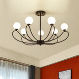 Black Curved Arm Chandelier with Orbit Shade 8 Lights Contemporary Metal G4 Pendant Light Clearhalo 'Ceiling Lights' 'Chandeliers' 'Modern Chandeliers' 'Modern' Lighting' 494336