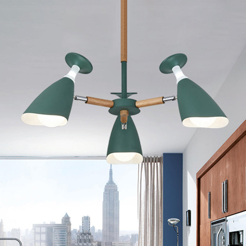 Rotatable Nordic Green/Grey/White Suspension Light Goblet Shade 3/6 Heads Metal Wood Chandelier for Office Shop 3 Green Clearhalo 'Ceiling Lights' 'Chandeliers' 'Modern Chandeliers' 'Modern' Lighting' 494357