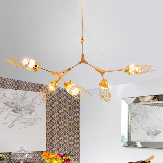 Romantic Etched Butterfly Chandelier Metallic Gold Finish Pendant Light for Dining Table 5 Gold Clearhalo 'Ceiling Lights' 'Chandeliers' 'Modern Chandeliers' 'Modern' Lighting' 494362