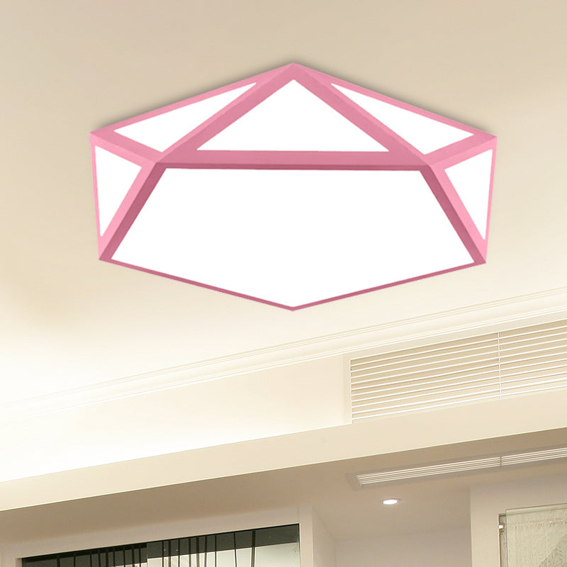 Acrylic Pentagon Ceiling Light Kid Bedroom Macaron Loft Ceiling Mount Light with Metal Guard Clearhalo 'Ceiling Lights' 'Close To Ceiling Lights' 'Close to ceiling' 'Flush mount' Lighting' 494369