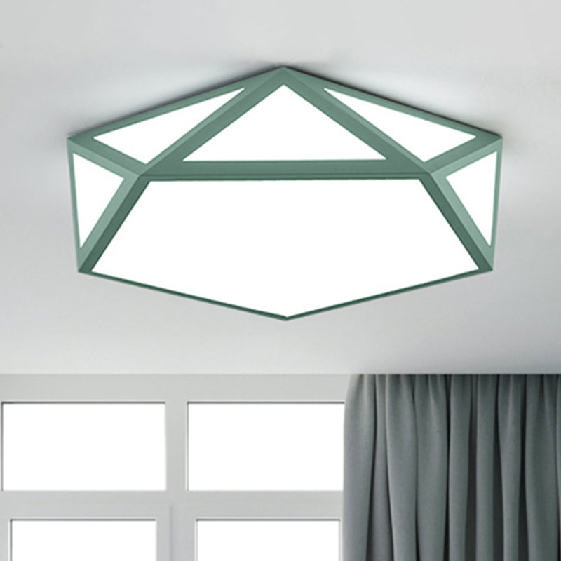 Acrylic Pentagon Ceiling Light Kid Bedroom Macaron Loft Ceiling Mount Light with Metal Guard Clearhalo 'Ceiling Lights' 'Close To Ceiling Lights' 'Close to ceiling' 'Flush mount' Lighting' 494370