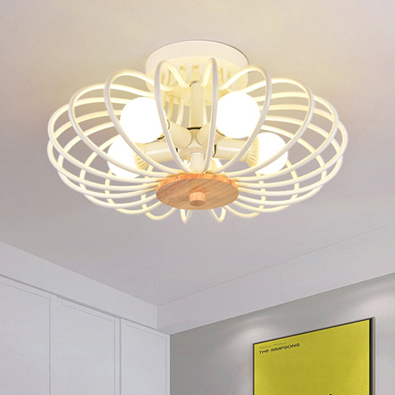 Contemporary Flush Mount Light Melon Cage Metal Ceiling Light for Restaurant Stairway 5 White Clearhalo 'Ceiling Lights' 'Close To Ceiling Lights' 'Close to ceiling' 'Semi-flushmount' Lighting' 494373