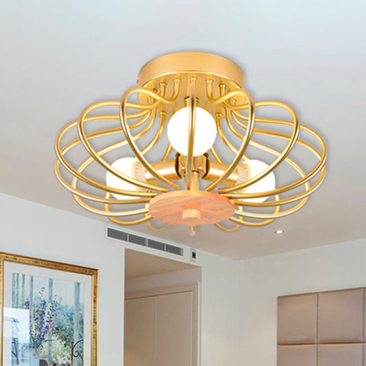 Melon Wire Frame Flush Mount Light Contemporary Metallic Ceiling Light in Gold for Corridor Clearhalo 'Ceiling Lights' 'Close To Ceiling Lights' 'Close to ceiling' 'Semi-flushmount' Lighting' 494374