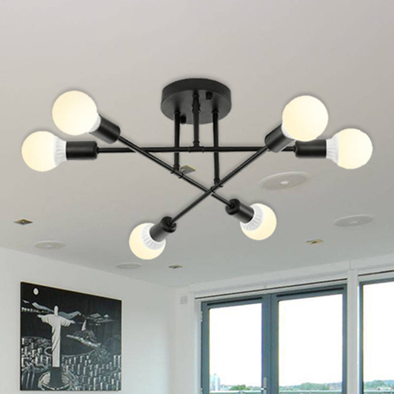 Bookstore Living Room Stacked Ceiling Light Metal Contemporary Semi Ceiling Mount Light 6 Black Clearhalo 'Ceiling Lights' 'Close To Ceiling Lights' 'Close to ceiling' 'Semi-flushmount' Lighting' 494377