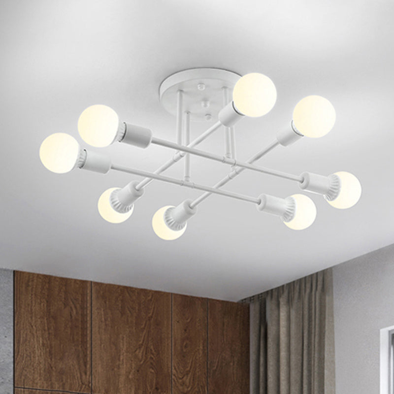 Bookstore Living Room Stacked Ceiling Light Metal Contemporary Semi Ceiling Mount Light 8 White Clearhalo 'Ceiling Lights' 'Close To Ceiling Lights' 'Close to ceiling' 'Semi-flushmount' Lighting' 494378