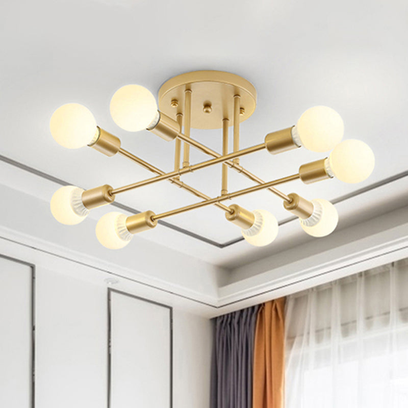 Bookstore Living Room Stacked Ceiling Light Metal Contemporary Semi Ceiling Mount Light 8 Gold Clearhalo 'Ceiling Lights' 'Close To Ceiling Lights' 'Close to ceiling' 'Semi-flushmount' Lighting' 494380