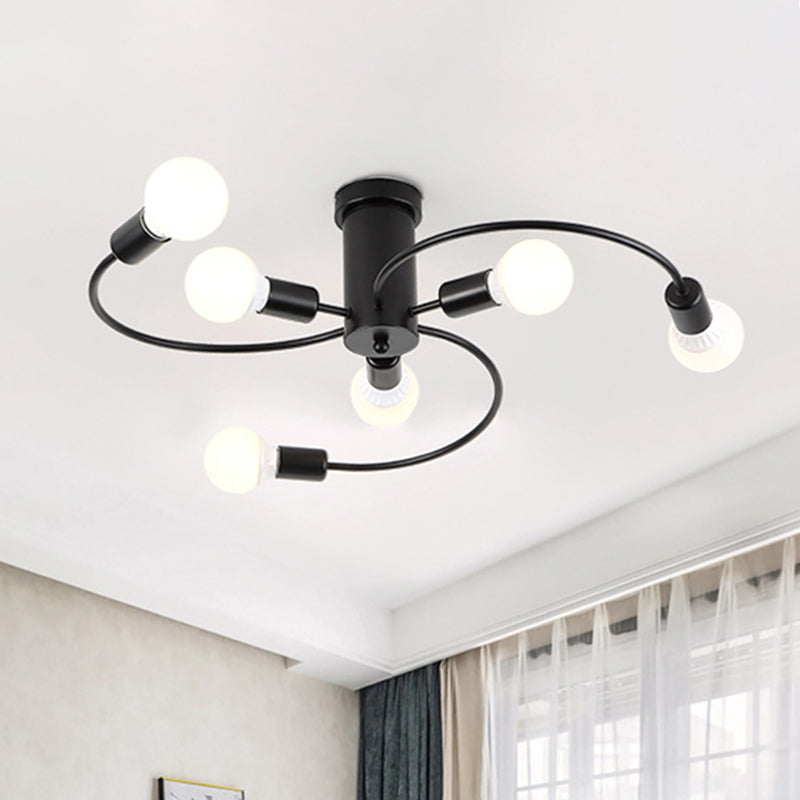 Contemporary Semi Ceiling Mount Light Twisted Arm Metallic Ceiling Fixture for Adult Bedroom Black Clearhalo 'Ceiling Lights' 'Close To Ceiling Lights' 'Close to ceiling' 'Semi-flushmount' Lighting' 494386