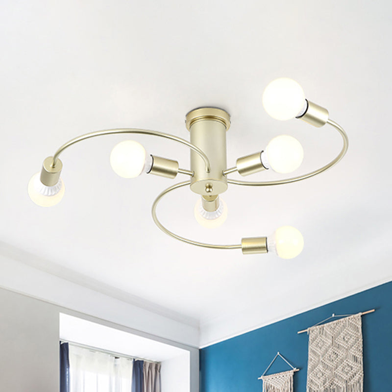 Contemporary Semi Ceiling Mount Light Twisted Arm Metallic Ceiling Fixture for Adult Bedroom Gold Clearhalo 'Ceiling Lights' 'Close To Ceiling Lights' 'Close to ceiling' 'Semi-flushmount' Lighting' 494387