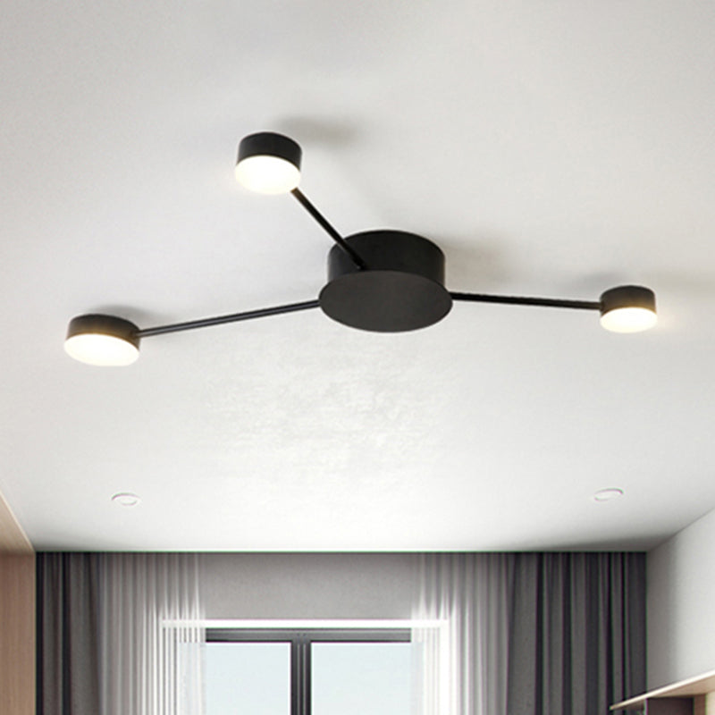 Linear Child Bedroom Semi Flush Ceiling Light with Drum Shade Metal Modern Ceiling Lamp in Black Clearhalo 'Ceiling Lights' 'Close To Ceiling Lights' 'Close to ceiling' 'Semi-flushmount' Lighting' 494397