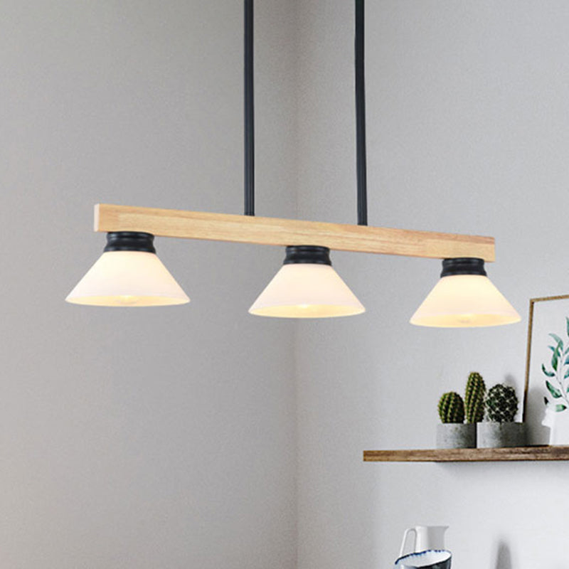 Wooden Cone Shade Island Chandelier 3/4 Heads Nordic Style Linear Pendant Light over Kitchen Island Clearhalo 'Ceiling Lights' 'Island Lights' Lighting' 494406