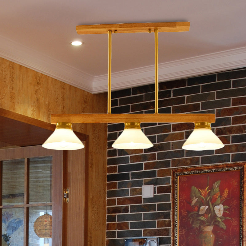 Wooden Cone Shade Island Chandelier 3/4 Heads Nordic Style Linear Pendant Light over Kitchen Island Clearhalo 'Ceiling Lights' 'Island Lights' Lighting' 494407