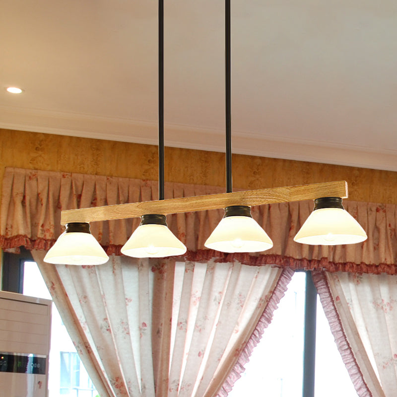 Wooden Cone Shade Island Chandelier 3/4 Heads Nordic Style Linear Pendant Light over Kitchen Island Clearhalo 'Ceiling Lights' 'Island Lights' Lighting' 494409