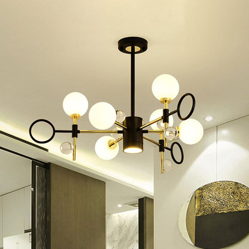 6/8 Light Hanging Chandelier Modern Nordic Style Black Pendant Light with Globe Glass Shade 6 Black Clearhalo 'Ceiling Lights' 'Chandeliers' 'Modern Chandeliers' 'Modern' Lighting' 494421