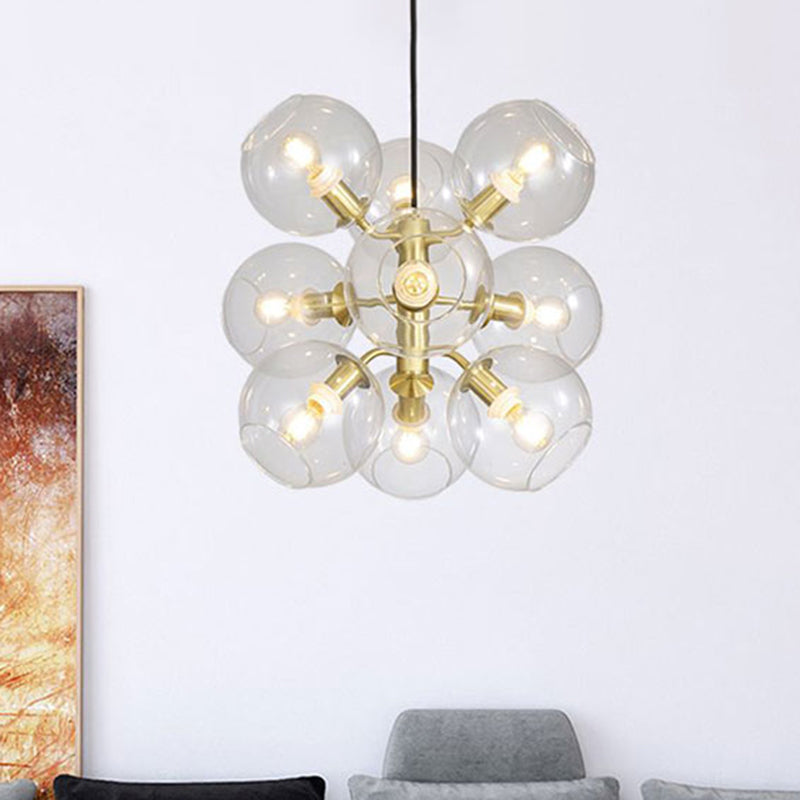 Clear Glass Grape Mini Chandelier 9 Head Post Modern Drop Ceiling Light in Gold Finish Clearhalo 'Ceiling Lights' 'Chandeliers' 'Glass shade' 'Glass' 'Modern Chandeliers' 'Modern' Lighting' 494425