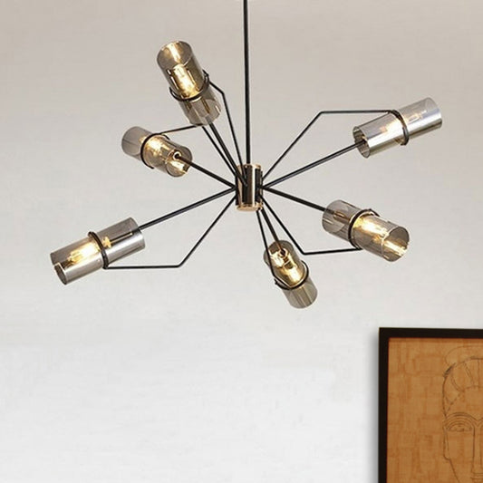Mirror Glass Cylinder Chandelier 6-Light Modern Hanging Pendant Light in Smoky Gray Clearhalo 'Ceiling Lights' 'Chandeliers' 'Glass shade' 'Glass' 'Modern Chandeliers' 'Modern' Lighting' 494426